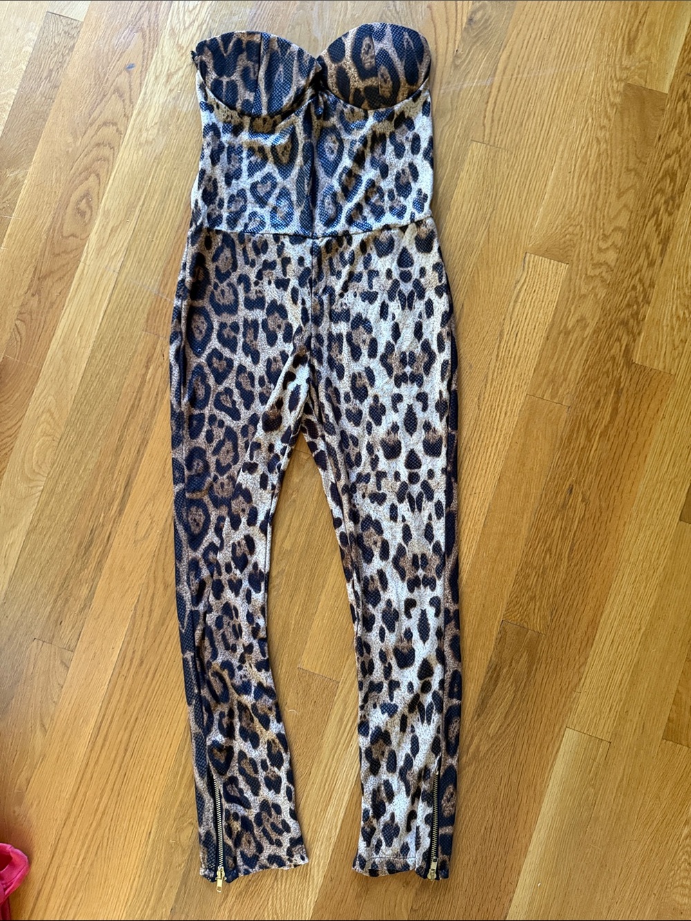 Leopard Catsuit w/ Padded Bust and Ankle Zipper on ankles